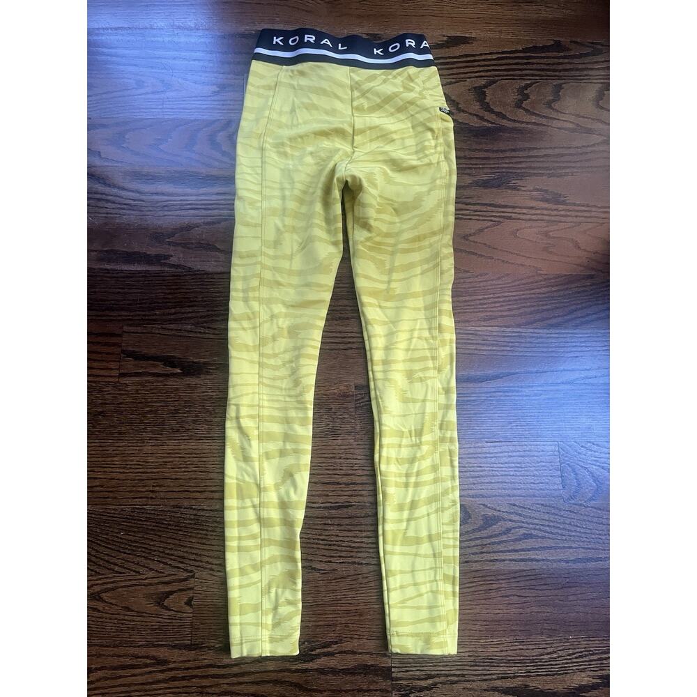 Koral zebra striped leggings yellow black high waist wide band Sz. S NWOT - Picture 5 of 5